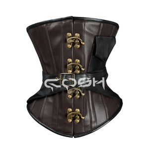 Corsé Steampunk de Cuero Marrón Vintage con Cinturón Ajustable y Bolsillo Lateral - Product Image 4