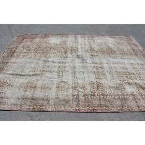 Alfombra Vintage turca de 7x10 pies, clásica, Beige, rojo, Patchwork, patrones rectangulares abstractos, 10mm, lana, área grande, pasillo, Alfombra de látex para habitación - Product Image 3