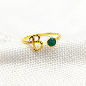 Alphabet B Initiales avec pierre émeraude Argent sterling 925 Métal Nom Lettres Or Vermeil Bague délicate Bijoux Femmes Bagues en vrac - Product Image 1