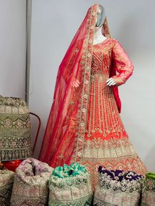 Elegante vestido de novia indio pesado Twinkle Net con Zarkhand Dupatta 16 colores tradicionales para adultos - Product Image 3