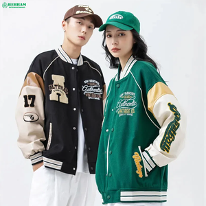 Chaqueta Varsity de Lana Personalizada de Alta Calidad para Hombre, Cuello Alto, Color Sólido, Talla Grande, Lona, Estilo Urbano, Transpirable, Resistente al Viento - Product Image 3