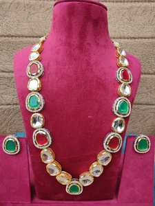 Long collier Kundan ensemble pour femmes bijoux indiens traditionnels avec boucles d'oreilles assorties ensemble de collier décontracté de luxe - Product Image 6