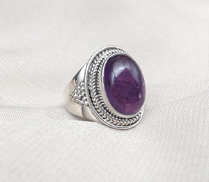 925 Sterling Silver Amethyst Oval Cabochon Ring Vintage Rope Border Handmade Natural Gemstone Wedding Party Jewelry Wholesale - Product Image 3