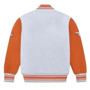 Nouveauté : vestes de baseball universitaires pour femmes, logo brodé personnalisé, blanc, manches orange, vestes d'extérieur confortables, vestes en laine, style lettreman - Product Image 2