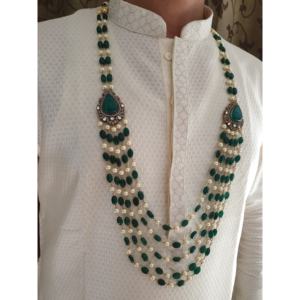 Ensemble de collier de marié indien perlé en pierre vert émeraude vintage chaînes classiques en plaqué or religieux pour cadeau - Product Image 1