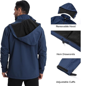 Veste Softshell à Capuche pour Homme Imperméable Doublée en Polaire Veste de Pluie Légère Coupe-Vent Manteau d'Hiver Randonnée en Plein Air - Product Image 6