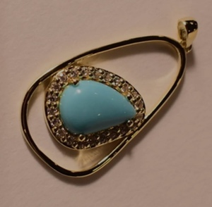 Chunky Turquoise <b>Moonstone</b> CZ <b>Pendant</b> Charm 925 Silver 14K Gold Plated OEM ODM Bulk Wholesale Thailand - Product Image 1