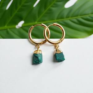 Pendientes de Aro de Plata 925 con Malaquita Natural, Piedra de Nacimiento - Product Image 3