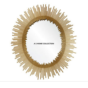 Modern <b>Home</b> Aluminum Metal Round Shape Golden Finished Wall Mirror Luxury <b>Home</b> Accent Wall Decoration - Product Image 3
