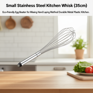 Petit fouet de cuisine en acier inoxydable (35 cm) – Batteur à œufs écologique pour mélanger, méthode manuelle, durable, en métal et plastique - Product Image 3