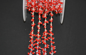 Beautiful 3mm Red Cluster Beaded <b>Rosary</b> Chain Silver Plated & Gold Plated Wire Wrapped Chain - Product Image 3