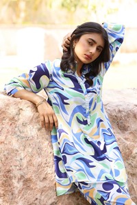 ชุดผ้าลินินพิมพ์ลายแบบเรียบง่ายทันสมัยแขนยาวตั้งพื้นสำหรับผู้หญิงดีไซน์ตามสั่งและฉลากส่วนตัว - Product Image 2