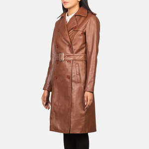 Alice Brown Women's Double Breasted Leather Trench <b>Coat</b> Elegant Double-Breasted Design - Product Image 2