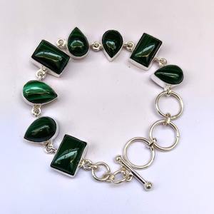 India mejor calidad Beacelet hecho a mano exquisito tenis sólido 925 pulsera de plata esterlina con joyería de piedras preciosas de malaquita fina - Product Image 4