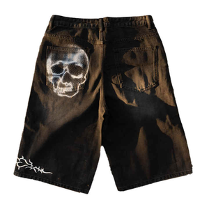 Shorts en jean vintage brodés coupe droite pour homme, style streetwear, personnalisables, effet délavé, collection été 2025 – Nouveauté très prisée - Product Image 1