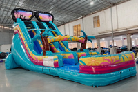 Structure gonflable 18 pieds Island Flow avec toboggan aquatique double piste et mur d'escalade central, capacité 500 personnes, installation facile pour usage sportif commercial