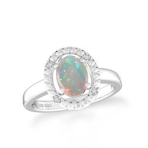 Anillo Clásico de Plata de Ley 925 con Acabado de Alta Calidad, Engaste de Puntas, Gema de Ópalo Etíope, Formas Ovaladas, para Bodas, Fiestas, Unisex - Product Image 1