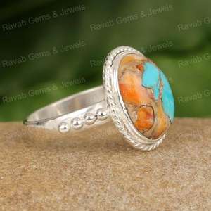 Handmade 925 Sterling Silver Women's Wedding <b>Ring</b> New Arrival 10x14mm Oval Shape Spiny Oyster <b>Turquoise</b> Fine Jewelry - Product Image 2