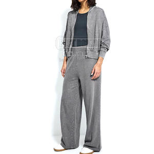 ชุดวอร์มผู้หญิงซักด้วยกรดผ้าฝ้าย35% โพลีเอสเตอร์65% ชุดวอร์มผ้าฝ้ายโอเวอร์ไซส์ออกแบบโลโก้ได้ตามต้องการ - Product Image 1