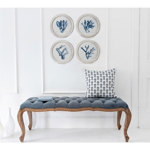 Rowena Teak cadre en bois chaise longue avec velours bleu - Product Image 3