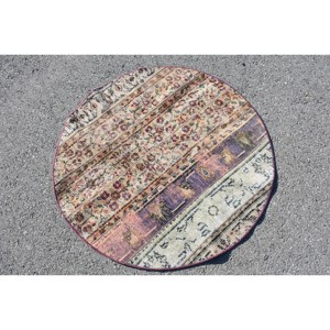Classique Beige Violet 3.4X3.4 pieds Laine Turc Tapis Patchwork Conception pour Entrée Salon Chambre Latex Couloir Rectangulaire - Product Image 4