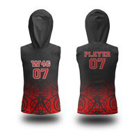 Set Jersey & Celana Pendek Flag Football Sublimasi Custom W4G Merah Hitam, Tank Top Berkerudung, Menyerap Keringat, Pas Badan, Unisex Dewasa