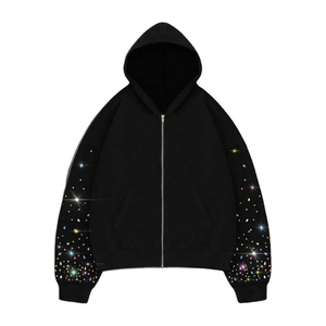 Sweats à capuche zippés avec strass multicolores manches cloutées polaire surdimensionnée Streetwear Hotfix veste en cristal conception de logo personnalisé - Product Image 1