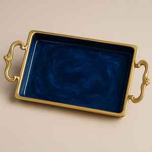 Plateau de service décoratif en émail vert olive plaqué or Plateau à fruits rond unique de qualité supérieure Plateau à riz unique artisanal - Product Image 6