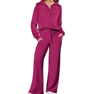 Survêtement de sport d'hiver décontracté pour femmes-Ensemble sweatshirt deux pièces à demi-fermeture éclair, sweatshirt ample et pantalon - Product Image 6