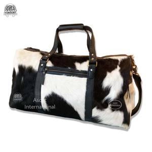 Bolso de lona hecho a mano de alta calidad de cuero de vaca con equipaje de viaje de pelo real bolso de gimnasio accesorios de moda - Product Image 1