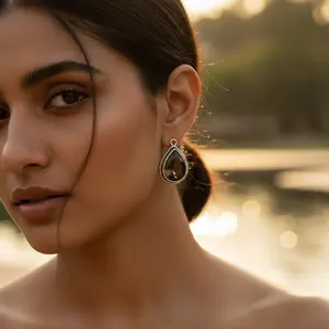 Boucles d'oreilles en argent 925 avec cristaux de quartz fumé, bijoux élégants en cristal pour femmes - Product Image 3