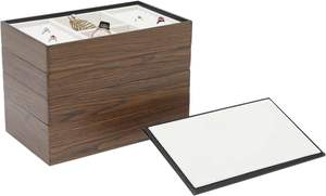 Boîte à bijoux empilable en bois avec poignée en métal sur le dessus pour les femmes, présentoir à bijoux à 4 couches pour montre, gains - Product Image 4