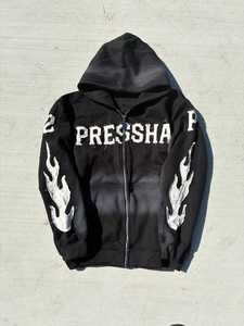 Ropa de calle personalizada, serigrafía con piedra del Rin y bordado desgastado, Sudadera con capucha y cremallera, productos más vendidos - Product Image 4