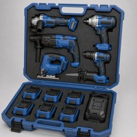 Kit combiné d'outils électriques sans fil 6-en-1 21V sans balais : Meuleuse, Clé à chocs, Perceuse à percussion, Scie sauteuse, Scie à main