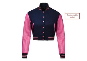Veste universitaire recadrée personnalisable pour femmes manches en cuir en laine rempli de coton imprimé Satin Logo personnalisé broderie automne - Product Image 4