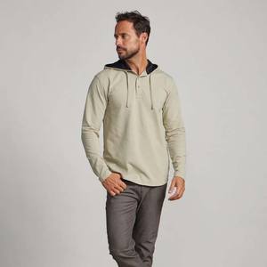 Camisa de primavera delgada con botones y cuello en V con cordón de color sólido para hombre, Camisa con capucha para uso diario - Product Image 5