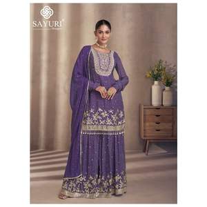 Dernier créateur Fab Zone Indienne Ethnique Faux Georgette Broderie Séquence Travail Sharara Costume pour Adultes pour Fêtes - Product Image 2