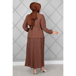 Hijab à Ceinture Latérale 2 Pièces Ensemble Marron - Product Image 3