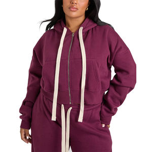 Haut court décontracté d'hiver pour femme, style streetwear, personnalisable avec cordon de serrage, en polyester/coton, à capuche, imprimé délavé à l'acide - Product Image 1