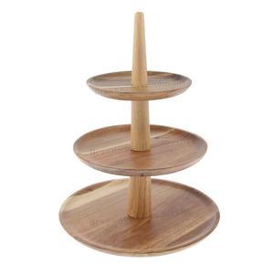 Plateau en bois de manguier naturel à 3 niveaux, cadre métallique, support de service rond en bois pour comptoir de cuisine, salle à manger, décoration de Noël - Product Image 5