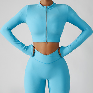 2025 personnalisé côtelé veste Sport soutien-gorge et croisé taille v coupe Leggings ensemble femmes Yoga Gym Fitness ensembles - Product Image 6