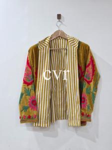 Hand Embroidered Floral <b>Velvet</b> Jacket Mandarin Collar Full Sleeve Plus Size Women's Winter <b>Blazer</b> Adult Thick Material - Product Image 3