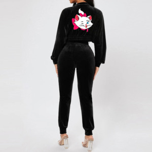 Offre Spéciale automne femmes à capuche ensemble fermeture éclair poche coton haut court veste velours Jogging costume velours survêtements femmes 2 pièces ensemble - Product Image 4