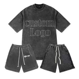 Best Quality Summer Custom logo Gym tank <b>Top</b> and Shorts Two Piece Sets Tracksuit Oversized Acid Wash Short Sets for <b>Men</b> - Product Image 5