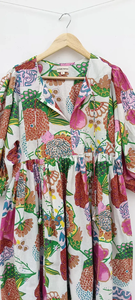 Robe mi-longue décontractée pour femmes avec impression de blocs floraux col profond et fermeture à cordes décoration florale à glands pour les fêtes de printemps - Product Image 2