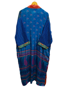 ชุดคลุมอาบน้ำผ้าไหมส่าหรีรีไซเคิลชุดคลุมยาวชุดคลุมสำหรับกลางคืนชุดกิโมโนผ้าไหมส่าหรีแบบรีไซเคิลลายดอกไม้สไตล์วินเทจ - Product Image 2