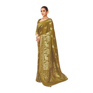 Saree en soie de satin pur de qualité supérieure avec motif de tissage complexe Look traditionnel Travail de fête et de mariage Travail classique - Product Image 4