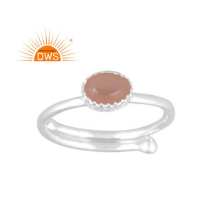Anillo apilable de piedras preciosas de luna de melocotón Natural de plata de ley fina superventas, fabricante de joyería personalizada - Product Image 1