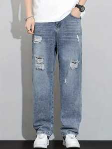 Pantalones vaqueros rasgados desgastados para hombre góticos Vintage de moda, pantalones vaqueros de ajuste Regular, traje informal elegante para fiesta de otoño, ropa de calle - Product Image 2