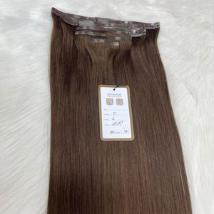 Clip sin costuras vietnamita Premium en extensión de Cabello 100% extensión de cabello humano 22 pulgadas conjunto de cabeza completa Clip sin costuras marrón oscuro en - Product Image 2